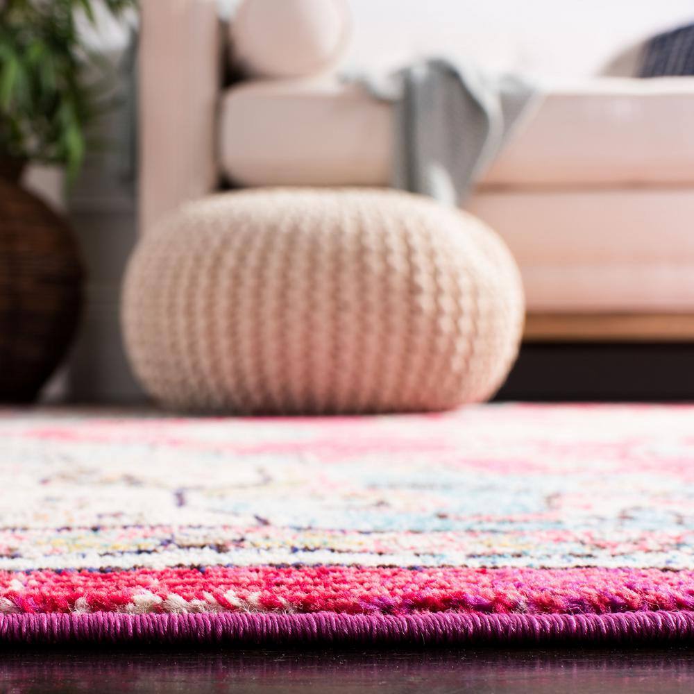 Fuchsia & Blue Hand-Knotted Vintage-Inspired Area Rug - 5'3" x 7'6"