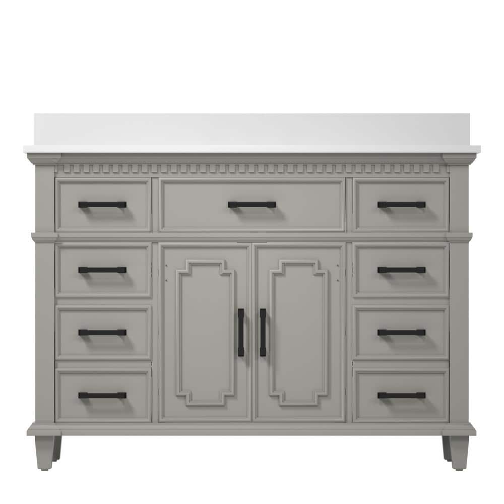 48 in. W x 22 in. D x 38 in. H Bath Vanity in Gray with White Granite Top