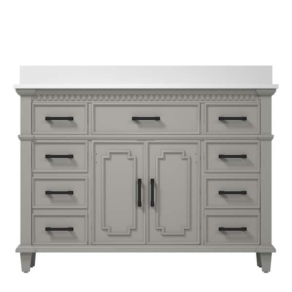 tunuo 48 in. W x 22 in. D x 38 in. H Bath Vanity in Gray with White Solid Surface Top with White Basin