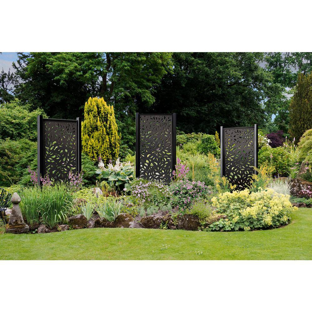 Charcoal Grey Botanical Design Composite Privacy Fence Panel