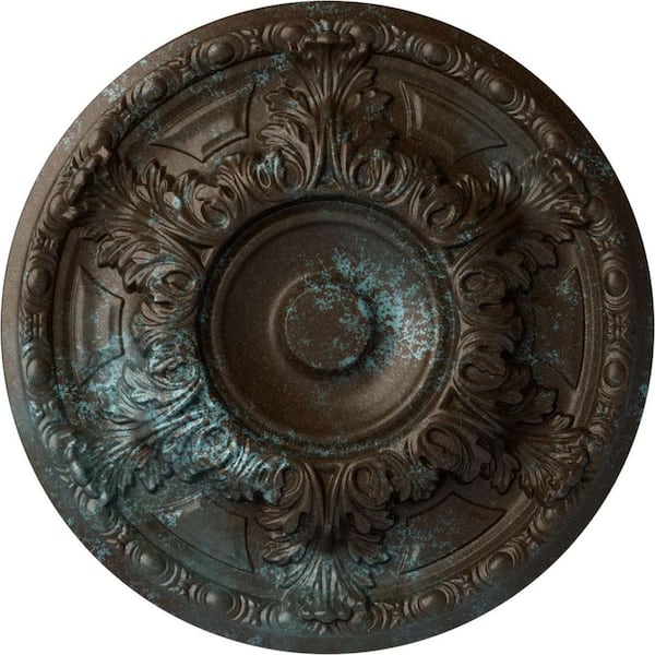 Ekena Millwork 19 in. x 1-1/2 in. Granada Urethane Ceiling Medallion (Fits Canopies upto 7-1/8 in.), Bronze Blue Patina