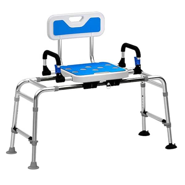 24 in. Aluminum Freestanding Sliding Shower Chair with Adjustable Height and Cut Out Access, Holds 500 lbs.