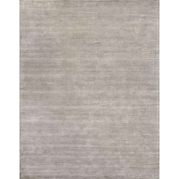 Pasargad Home Edgy Silver 9 ft. x 12 ft. Striped Bamboo Silk and Wool Area Rug