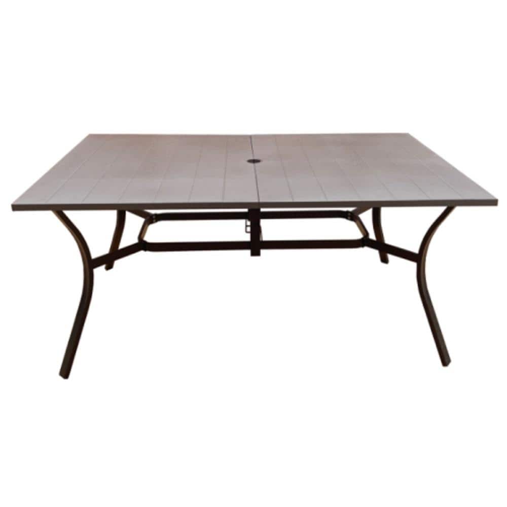 Black Metal Outdoor Rectangular Dining Table with Umbrella Hole for 4 People