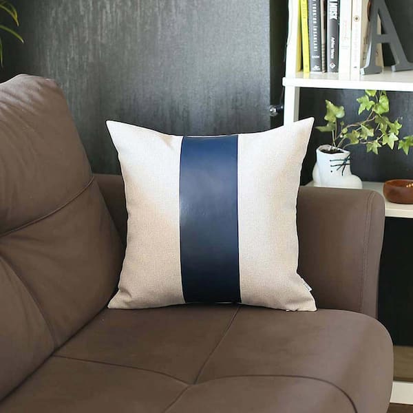 MIKE & Co. NEW YORK Bohemian Handmade Vegan Navy Blue Faux Leather 17 in. x 17 in. Square Solid Throw Pillow