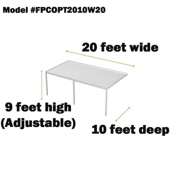 Optima High Performance 20 ft. x 10 ft. 20 lbs. White Snow Load Patio Cover with 3-Posts and High-Grade Aluminum Chassis