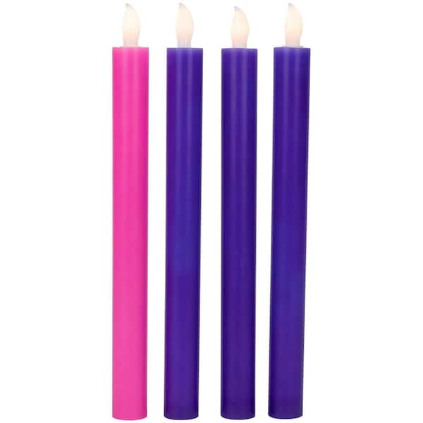 Set of 4 Purple and Pink Flickering LED Christmas Advent Wax Taper Candles 9.5"