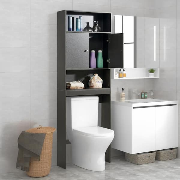 25 in. W x 77 in. H x 7.9 in. D Gray Bathroom Over-the-Toilet Storage Cabinet