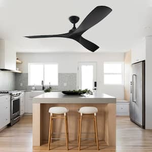 52 in. Modern Ceiling Fan No Light in Black with Remote and 3 Blades