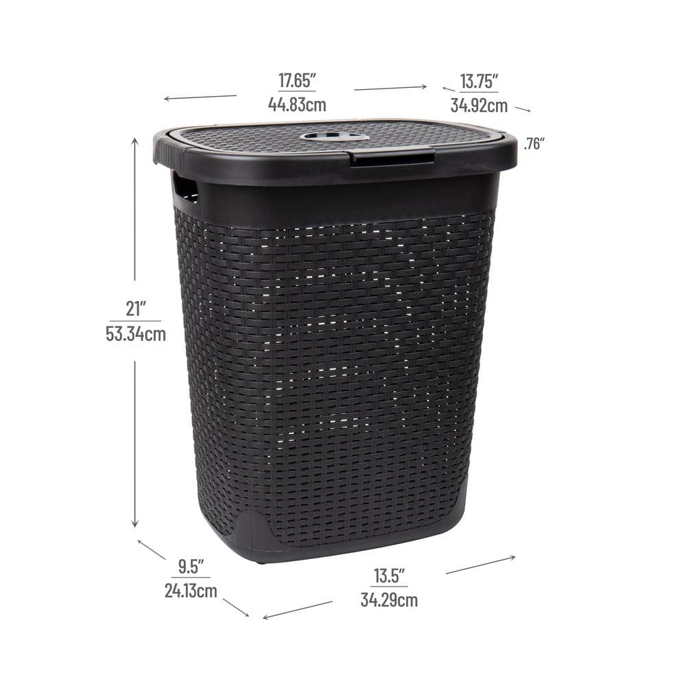 Black Wicker Design Upright Hamper with Lid