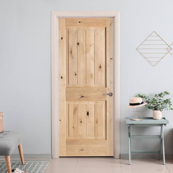 Krosswood Doors 36 in. x 80 in. Knotty Alder 2 Panel Left-Hand