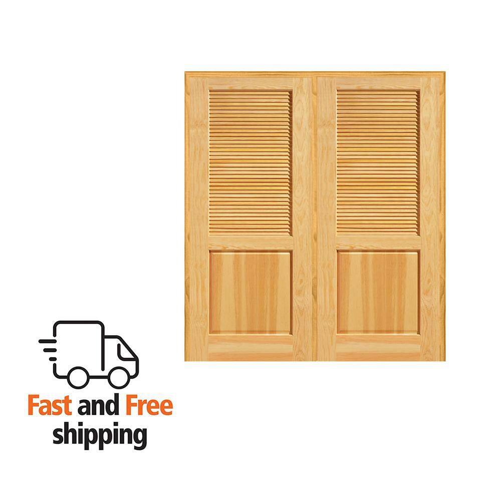 MMI DOOR 72 in. x 80 in. Half Louver 1-Panel Unfinished Pine Wood