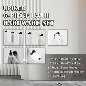 6-Piece Bath Hardware Set Included Towel Ring Toilet Paper Holder and Towel Hook and Towel Bar in Matte Black