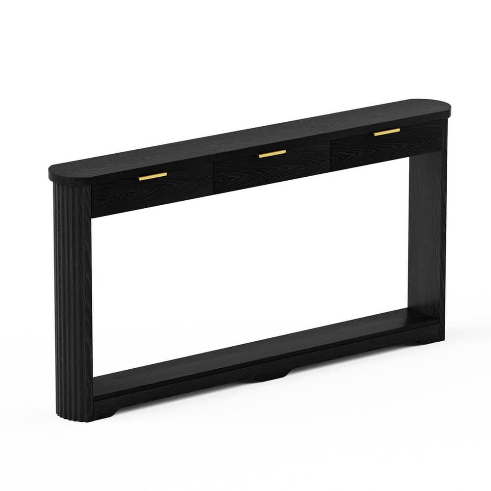 70 in. Black Oval Slim Wood Console Table with Drawers and Wavy-Patterned price history on PriceWatchPro