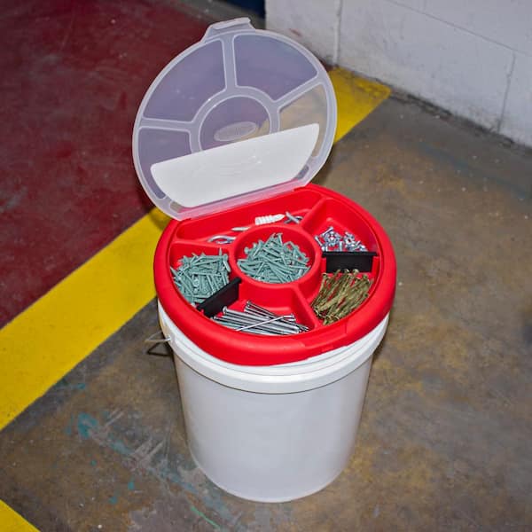 BUCKET BOSS 12.25 in. 5 Gal. Bucket Plastic Seat Lid Small Parts Organizer  in Red 10010 - The Home Depot