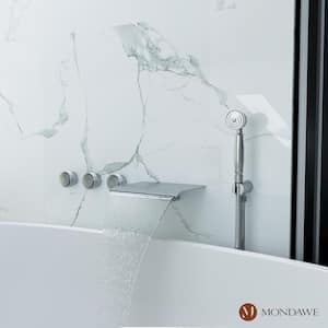 Eleanor 3-Handle Waterfall Wide-Spray High Pressure Tub and Shower Faucet in Brushed Nickel With Valve