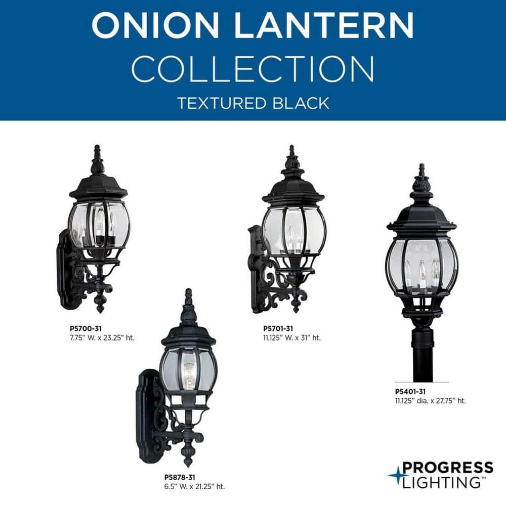 Black Aluminum Outdoor Lantern Sconce with Clear Glass