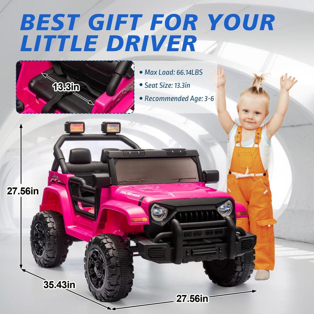 12V Pink Kids Ride-On Car with Bluetooth and LED Headlights