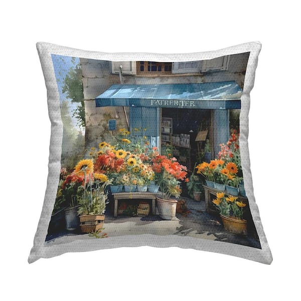 Stupell Industries Neighborhood Flower Shop Multi-Color Square Outdoor Throw Pillow