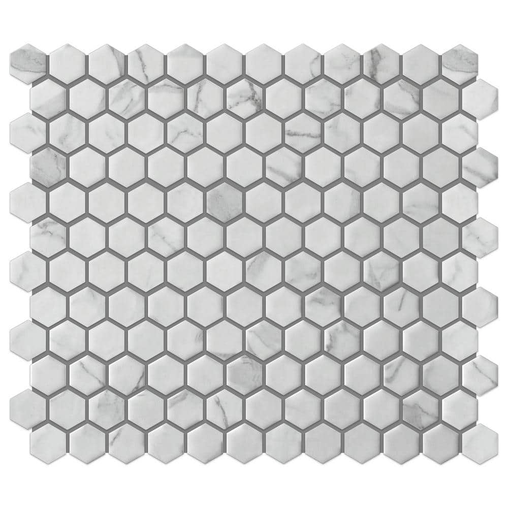 White Hexagon Porcelain Mosaic Tile with Marble Look