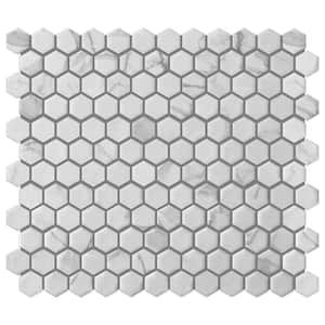 Porcetile White Cararra 10.24 in. x 11.82 in. Hexagon Matte Porcelain Mosaic Wall and Floor Tile (8.4 sq. ft./Case)