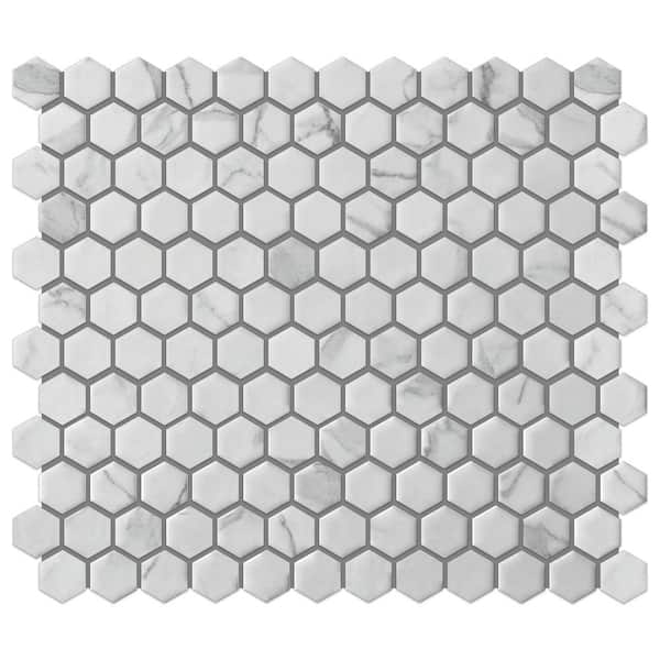 MOLOVO Porcetile White Cararra 10.24 in. x 11.82 in. Hexagon Matte Porcelain Mosaic Wall and Floor Tile (8.4 sq. ft./Case)