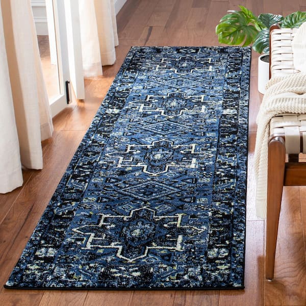 Vintage Hamadan Blue/Gray 2 ft. x 22 ft. Floral Border Runner Rug