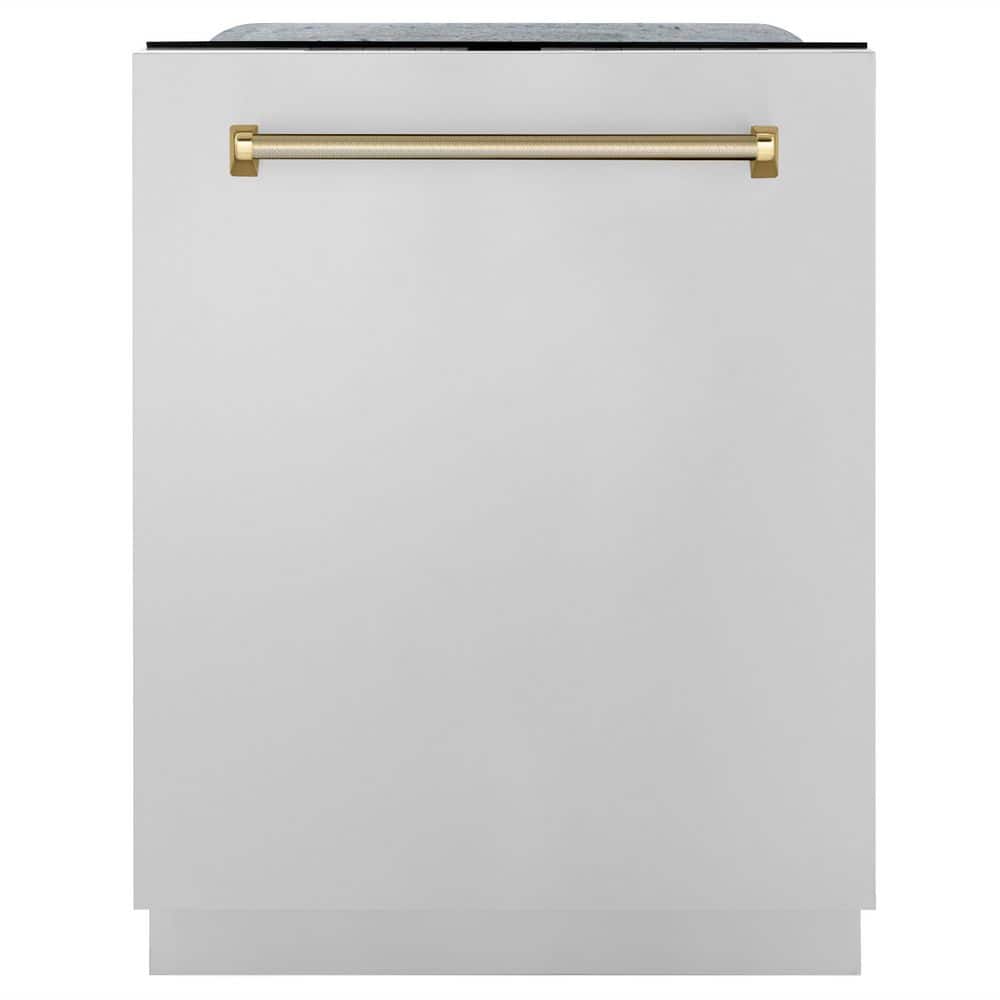 ZLINE Kitchen and Bath Autograph 24 in. Monument 3rd Rack Top Touch Control Dishwasher in Stainless Steel with Gold Helix Handle, 45dBa