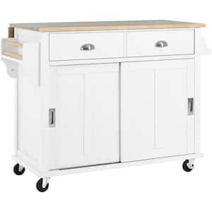 Mint Green Wooden 52 in. Mobile Kitchen Island Cart with Solid Wood ...