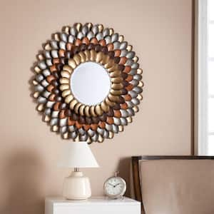 Medium Round Lightly Antiqued Metallic Multicolor Mirror (31.75 in. H x 31.75 in. W)