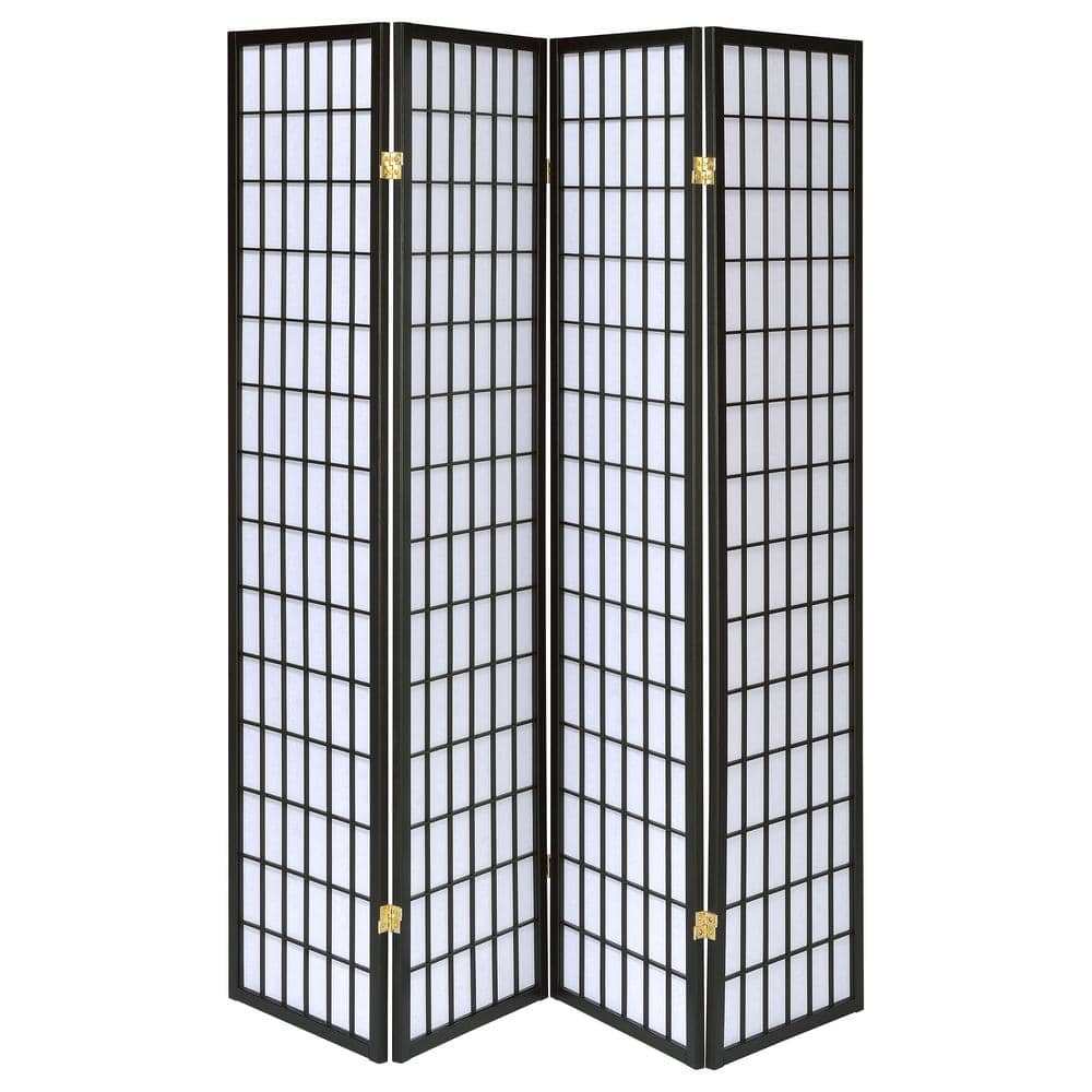 Black and White Shoji 4-Panel Folding Screen Room Divider