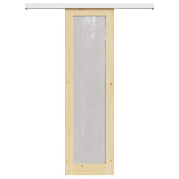 ARK DESIGN 24 in. x 80 in. Hidden Track Style 1-Lite Frosted Glass Unfinished Glass Sliding Barn Door with Hardware Kit