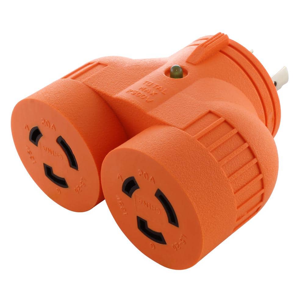 Power Tool V-Duo Outlet Adapter L5-20P 20 Amp 3-Prong Plug to Two 20 Amp L5