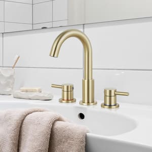 8 in. Widespread 2-Handle High Arc Bathroom Faucet with Pop-up Drain and 360° Swivel Spout in Brushed Gold