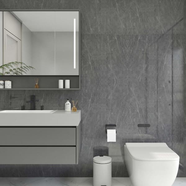 Gray PVC Marble Pattern Durable Waterproof Moisture-Proof Removable Wallpaper Roll (Set of 2)