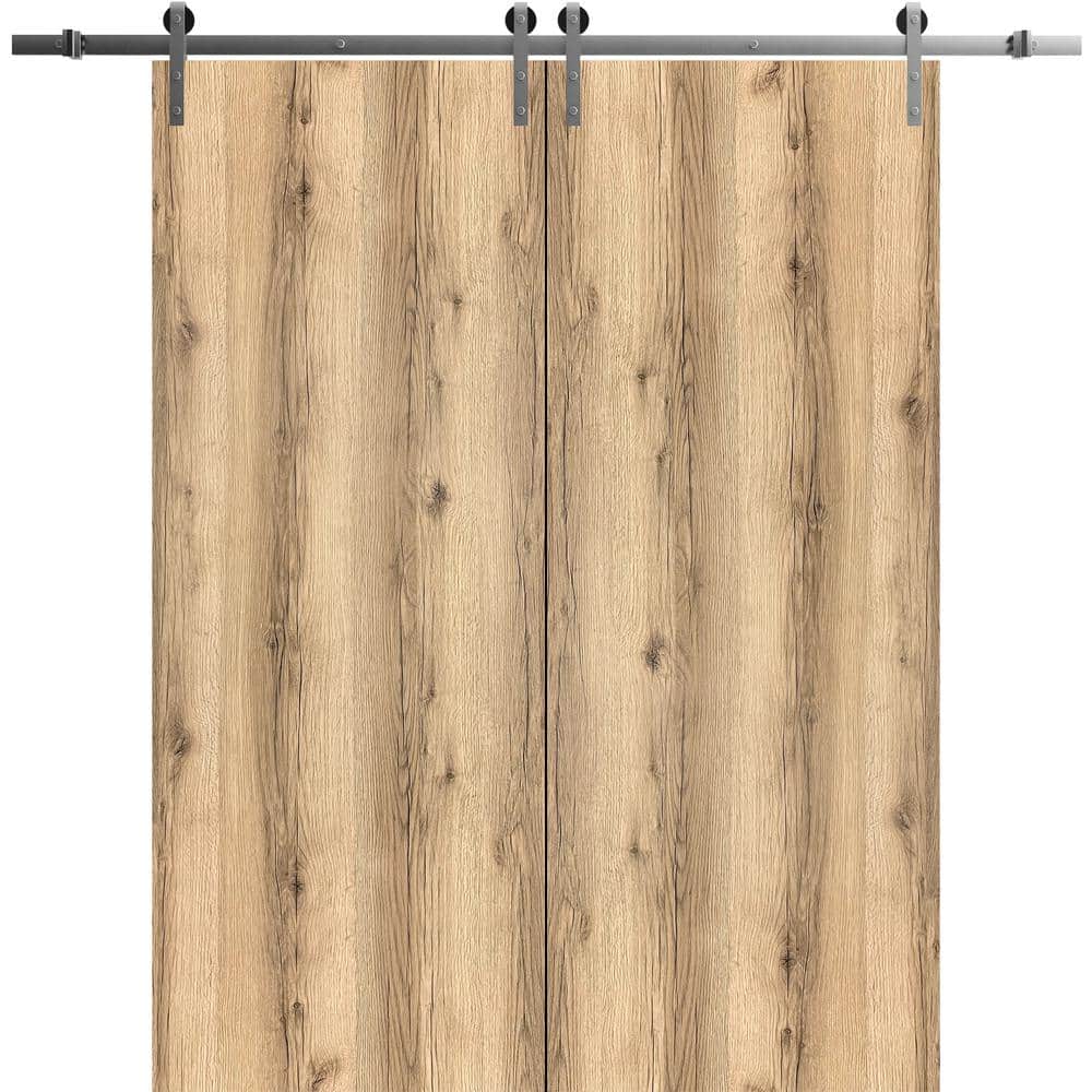 Assemble Required 0010 36 in. x 96 in. Flush Oak Finished Wood Sliding Barn Door with Hardware Kit Stailess price history on PriceWatchPro