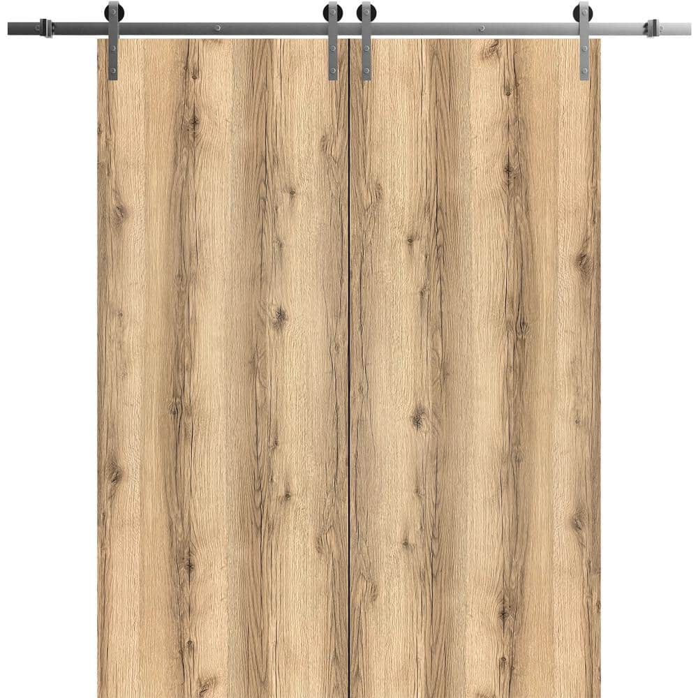 Sartodoors 0010 56 In. X 80 In. Flush Oak Finished Wood Sliding Barn ...