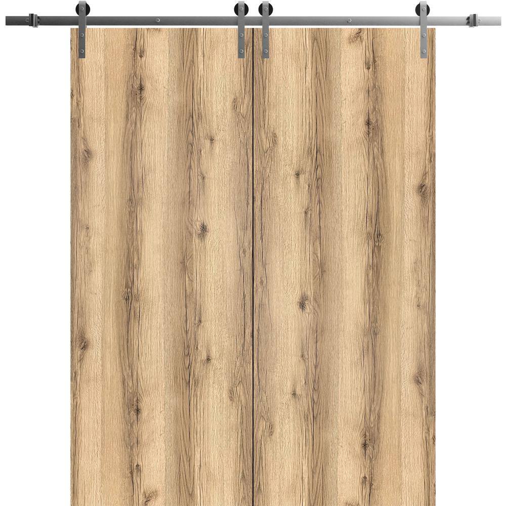 Assemble Required 0010 56 in. x 96 in. Flush Oak Finished Wood Sliding Barn Door with Hardware Kit Stailess price history on PriceWatchPro