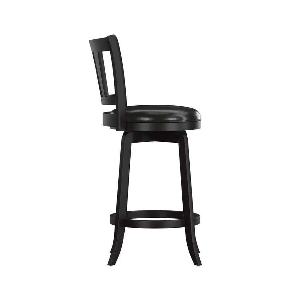 Black Wood and Faux Leather Swivel Counter Stool