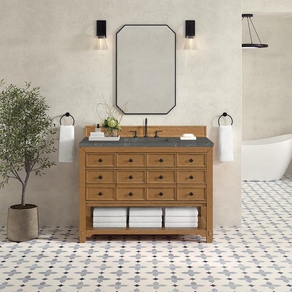 Malibu 48.0 in. W x 23.5 in. D x 35.98 in. H Single Bath Vanity in Amber Birch with Parisien Bleu Quartz Top