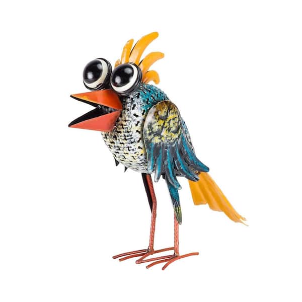 View of 11 in. Tall Outdoor Metal Wide-Eyed Bird Standing Yard Statue ...