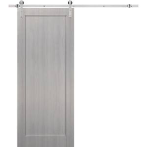 24 in. x 96 in. 1-Panel Gray Finished Solid Pine MDF Sliding Barn Door with Hardware Kit