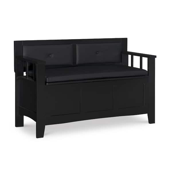 Linon Home Decor Carlton Black Storage Bench with Black Faux Leather Seat