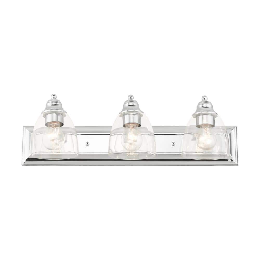 Elegant Polished Chrome 3-Light Vanity Sconce with Hand Blown Glass Shades