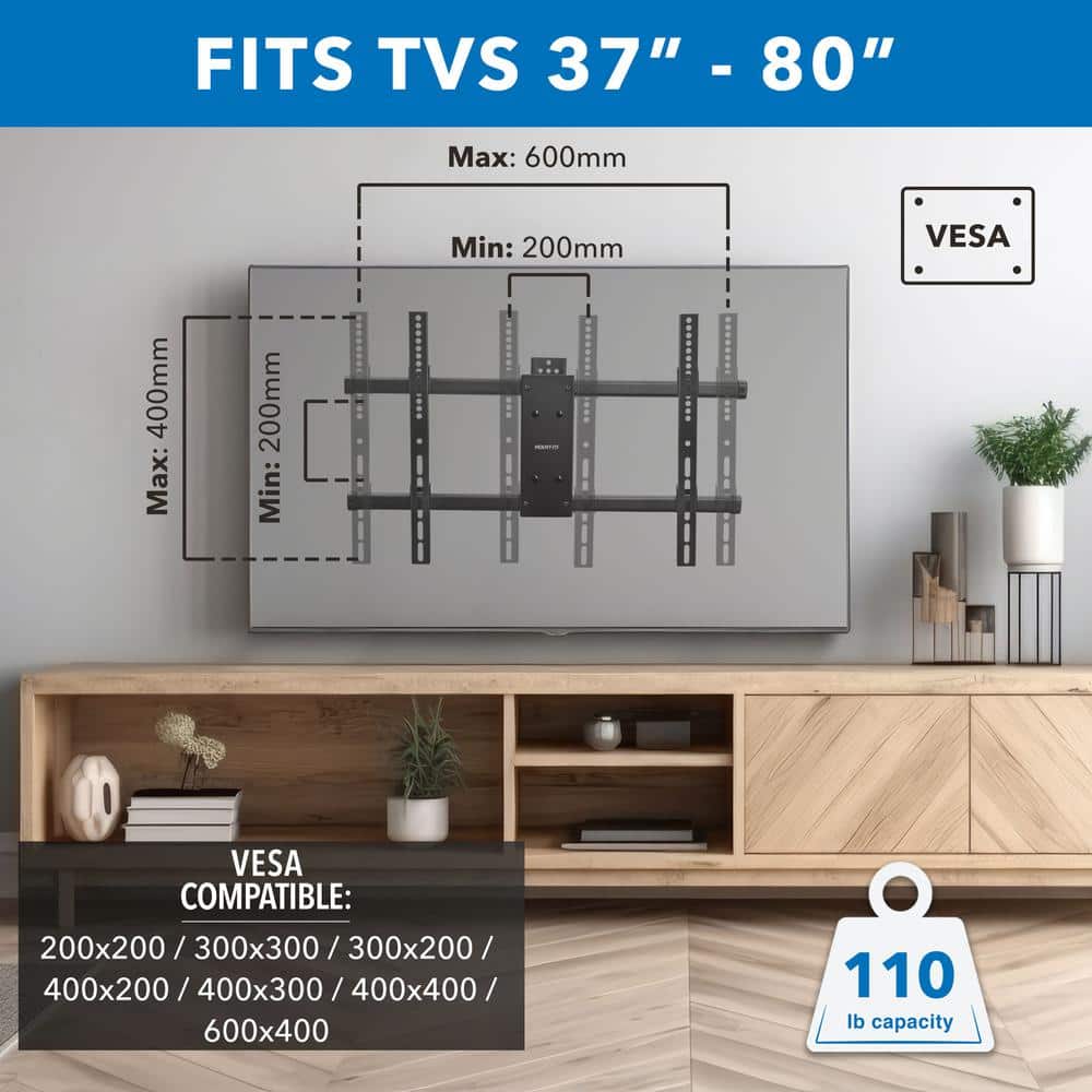 Heavy Duty Black Steel Full Motion TV Wall Mount for 37-80 Inch Screens