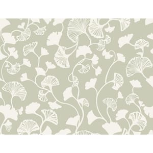 Green Gingko Trail Unpasted Paper Matte Wallpaper, 27 in. by 27 ft.