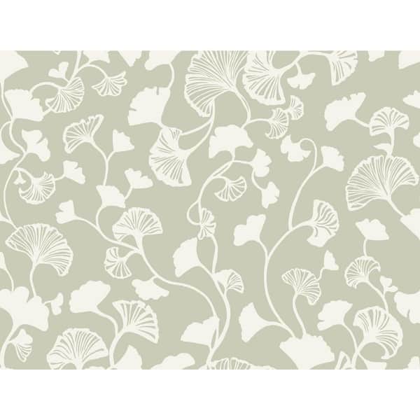 Green Gingko Trail Unpasted Paper Matte Wallpaper, 27 in. by 27 ft.