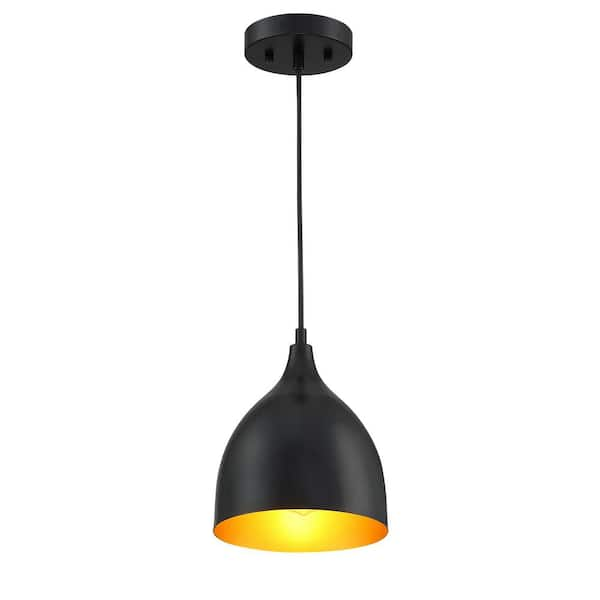 Hukoro 1-Light Matte Black Finish with Gold-Painting Inside Mini Pendant