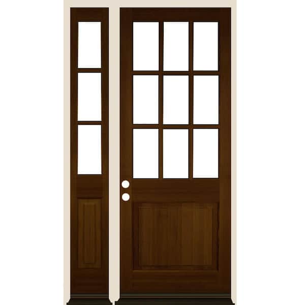 Krosswood Doors 50 in. x 96 in. Farmhouse 9-Lite Clear Glass Right-Hand Provincial Stain Hemlock Wood Prehung Front Door w/ LSL