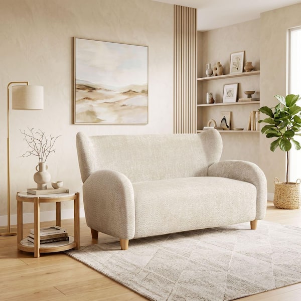 57.68 in. W Rectangle Fabric 2-Seater Upholstered Laid-back Style Loveseat in Camel